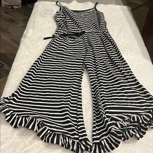 Elegant Black and White Striped Jumpsuit